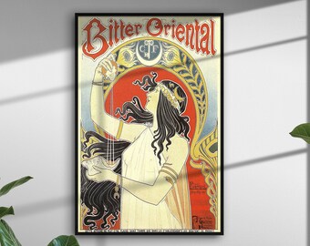 Vintage Poster Bitter oriental - French Art Nouveau print - Ornamental  home decor