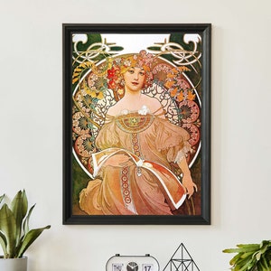 Alphonse Mucha Illustration, Vintage Woman Portrait, Art Nouveau Wall Art image 1