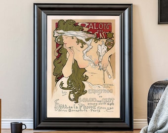 Publicité vintage d'Alphonse Mucha, Illustration de femme nue, Art mural Art nouveau, Illustration Français