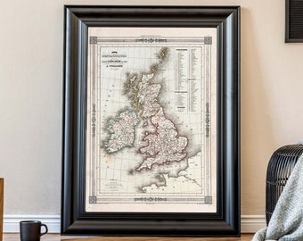 Mappa vintage del Regno Unito, mappa storica della Gran Bretagna, mappa antica delle Isole britanniche