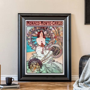 Alphonse Mucha Illustration, Monaco Monte Carlo Ad, Art Nouveau Wall Art, French Illustration image 1