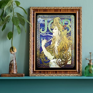 Illustrazione antica di Alphonse Mucha, annuncio di carta per sigarette JOB, arte murale in stile Art Nouveau, arredamento francese immagine 1