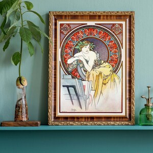 Illustration vintage d'Alphonse Mucha, portrait de femme, art mural Art nouveau, décoration d'intérieur française classique image 1