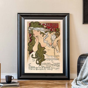 Alphonse Mucha Vintage Werbung, nackte Frau Illustration, Jugendstil Wandkunst, französische Illustration Bild 1