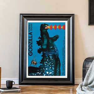 Póster vintage de la película Godzilla, arte de Gojira, regalos para cinéfilos