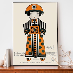 Vintage Japanische Puppe Poster | Queen City Druckerei Kunst | Retro Werbeposter | Grafikdesign-Wandkunst | Trendy Wohnkultur