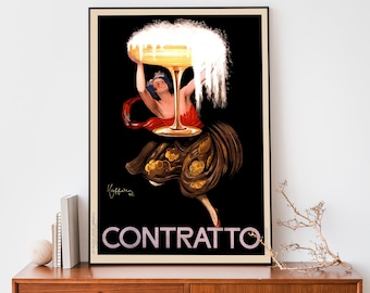 Vintage Leonetto Contratto Poster, Retro Wall Art, Art Nouveau French Print, Alcohol Advertisement