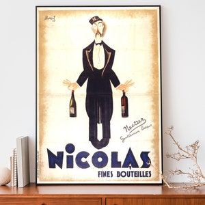 Vintage Winw Poster, Nicolas Fines Bouteilles Essen & Trinken Poster, Jugendstil Französischer Druck, Retro Werbeposter, Cooles Poster