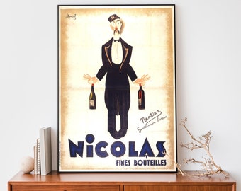 Vintage Winw Poster, Nicolas Fines Bouteilles Food & Drink Poster, Art Nouveau French Print, Retro Advertising Poster, Cool Poster