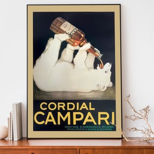 Vintage Campari Cordial Plakat, Jugendstil französischer Druck, Retro Werbeplakat, cooles Eisbärplakat