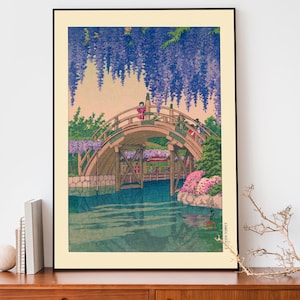 Japanischer Botanischer Garten Poster, Holzschnitt Kunst, Blumenillustrationen von Kawase Hasui, Japandi Decor