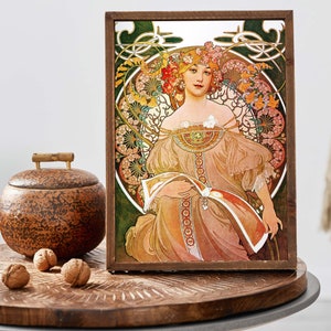 Alphonse Mucha Illustration, Vintage Frauenportrait, Jugendstil Wandkunst Bild 4