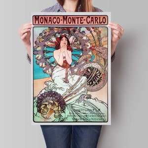 Alphonse Mucha Illustration, Monaco Monte Carlo Anzeige, Jugendstil-Wandkunst, französische Illustration Bild 3