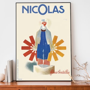 Retro Werbeplakat, Vintage Weinplakat, Nicolas Fines Bouteilles Essen & Trinken Plakat, Jugendstil Französischer Druck, Cooles Plakat