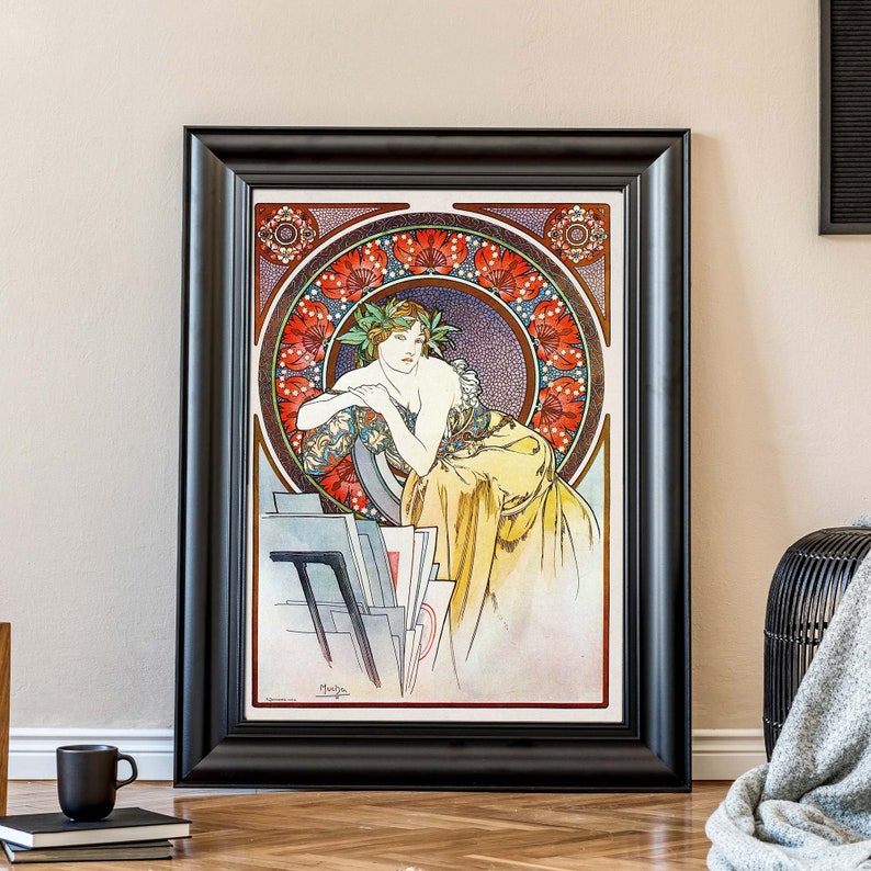 Vintage Alphonse Mucha Illustration, Woman Portrait, Art Nouveau Wall Art, Classic French Home Decor image 4