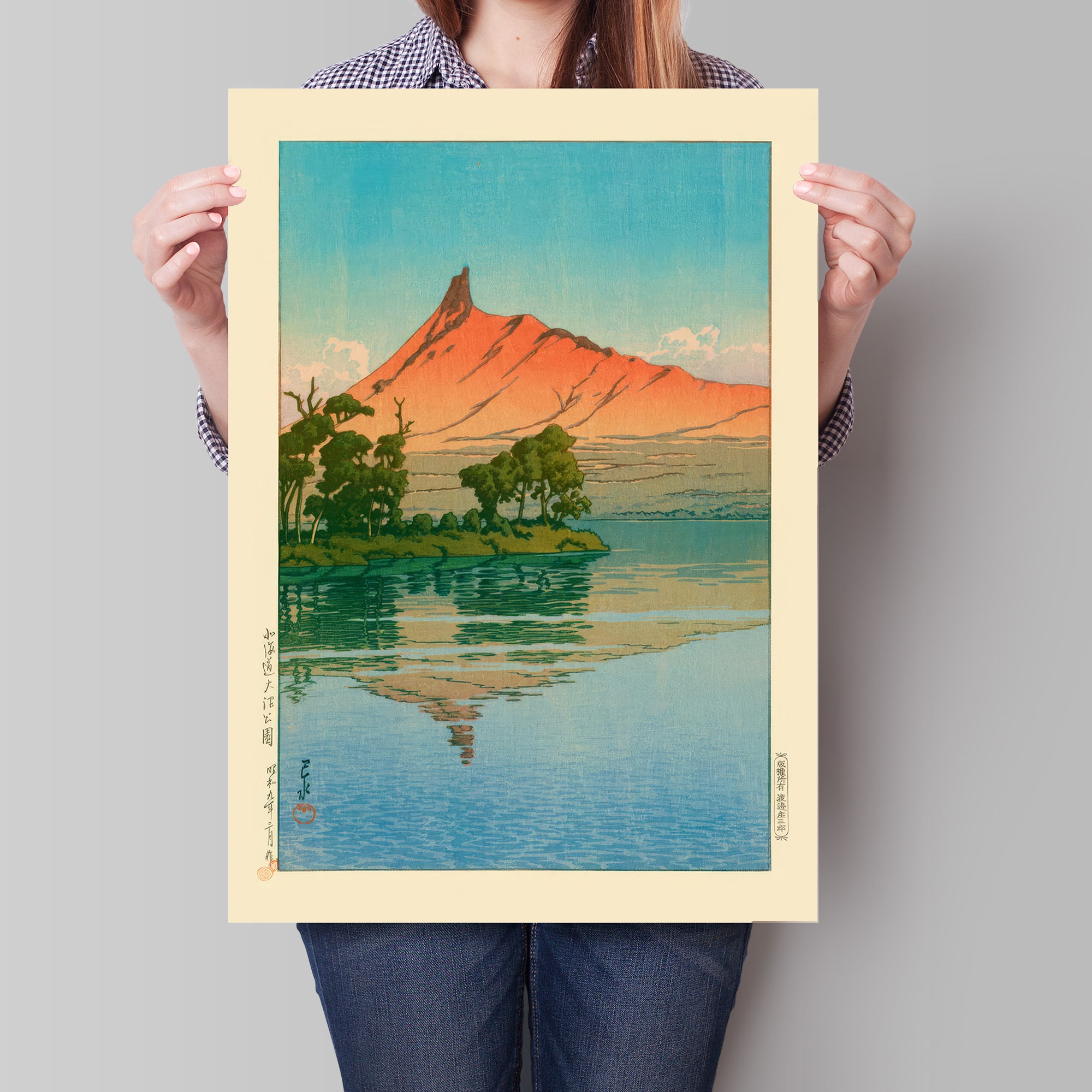 川瀬巴水作「北海道大沼公園」の日本画ポスター、木版画、ジャパンディ