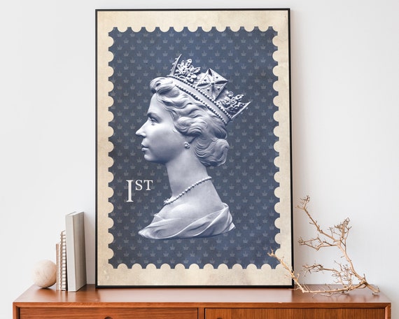 Queen Elizabeth Blau Stempel Druck, Vintage Königin Von England Poster,  Britische Stempel Dekor - Etsy Schweiz