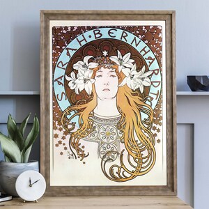 Vintage Alphonse Mucha Art Print, Sarah Bernhardt Illustration, Art Nouveau Wall Art, Retro French Decor image 4