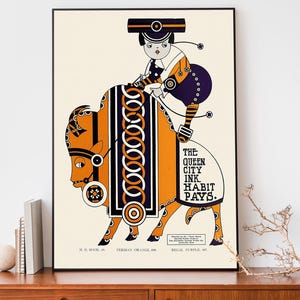 Vintage Druck Poster | Queen City Druckerei Kunst | Retro Werbeposter | Grafikdesign-Wandkunst | Trendy Wohnkultur