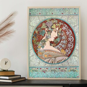 Vintage Alphonse Mucha Ivy Ilustración, Cartel publicitario retro, Arte de pared Art Nouveau, Decoración francesa imagen 2