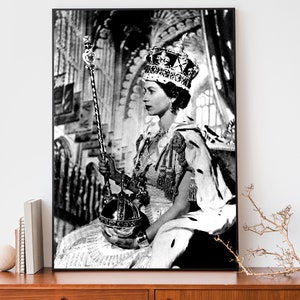Queen Elizabeth Coronation Photo Print, Vintage Queen Of England Poster, HRH Wall Art, Royal Family Decor