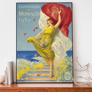 Vintage Monaco Ausstellungsplakat, Leonetto Cappiello Jugendstil Französisches Plakat, Retro Werbeplakat