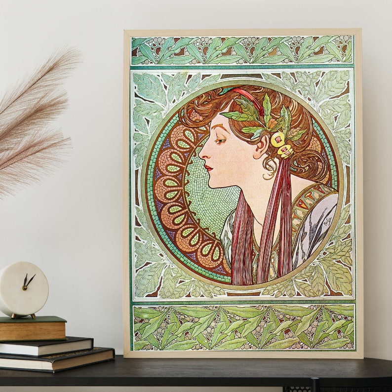 Vintage Alphonse Mucha Illustration, Retro Advertising Poster, Art Nouveau Wall Art, Botanical French Decor image 3