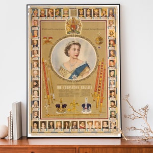 Queen Elizabeth Coronation Print, Vintage Queen Of England Poster, HRH Wall Art, Royal Family Decor