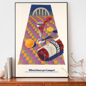 Vintage Campari Milton Glas Plakat, Jugendstil französischer Druck, Retro Werbeplakat, Cooles Illustrations Plakat