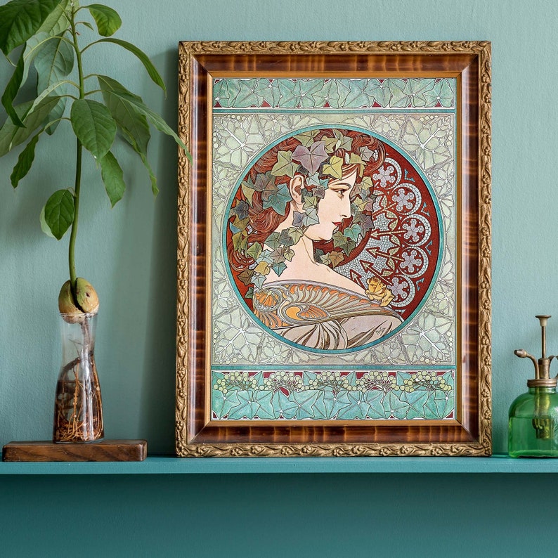 Vintage Alphonse Mucha Ivy Ilustración, Cartel publicitario retro, Arte de pared Art Nouveau, Decoración francesa imagen 6