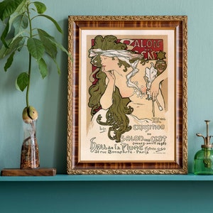 Alphonse Mucha Vintage Werbung, nackte Frau Illustration, Jugendstil Wandkunst, französische Illustration Bild 2