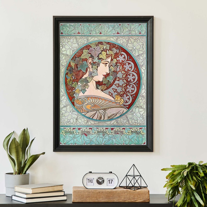 Vintage Alphonse Mucha Ivy Ilustración, Cartel publicitario retro, Arte de pared Art Nouveau, Decoración francesa imagen 1