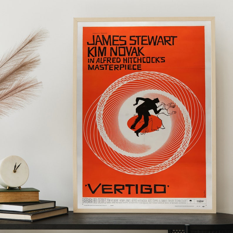 Vintage Vertigo Movie Poster, Retro Film Poster, Alfred Hitchcock Movie Wall Art, Cool Home Decor image 6