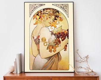 Vintage Alphonse Mucha Art Print, Art Nouveau French Poster, Woman Illustration