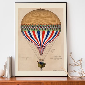 Vintage Hot Air Balloon Print, Travel Poster, French Illustration Art Print
