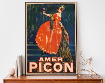 Vintage Picon Poster, Retro Alcohol Advertising, Bar Wall Decor