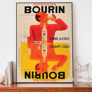 Vintage Bourin Poster, Art Nouveau French Print, Retro Liquor Advertising Poster, Cool Poster