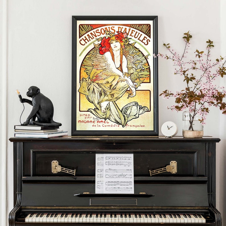 Alphonse Mucha Chansons d'Aieules Vintage Poster, Werbekunstdruck, französisches Jugendstil-Poster Bild 1