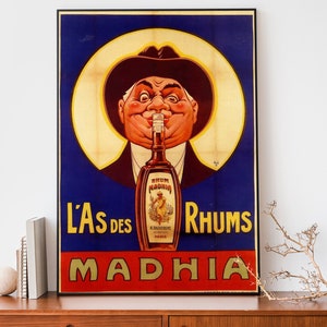 Póster de ron vintage, impresión francesa de estilo Art Nouveau, póster publicitario de licor retro, impresión artística de moda