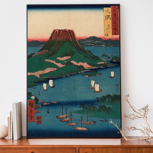 Japanese Poster, Utagawa Hiroshige Woodblock Art, Vintage Volcano Print, Mountain Decor