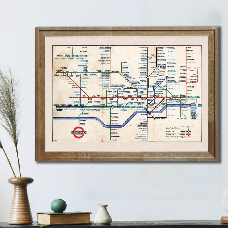 Vintage London Underground Map Print Antique London Tube Wall  Etsy