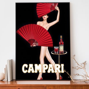 Vintage Campari Fan Plakat, Jugendstil französischer Druck, Retro Alkoholwerbung, antikes Plakat