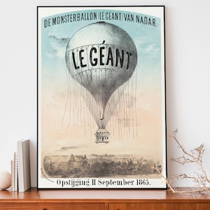 Pôster de balão de ar quente vintage, pôster de viagem antigo, impressão de arte de ilustração francesa