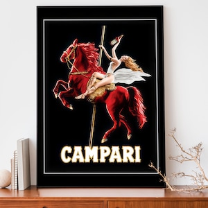 Manifesto vintage del cavallo Campari, stampa francese Art Nouveau, pubblicità di alcolici