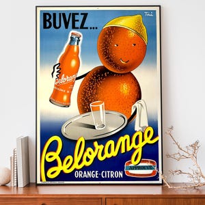 Vintage Belorange Poster – French Art Nouveau Food & Drink Advertisement Print, Retro Citrus Wall Art, Café Kitchen Decor