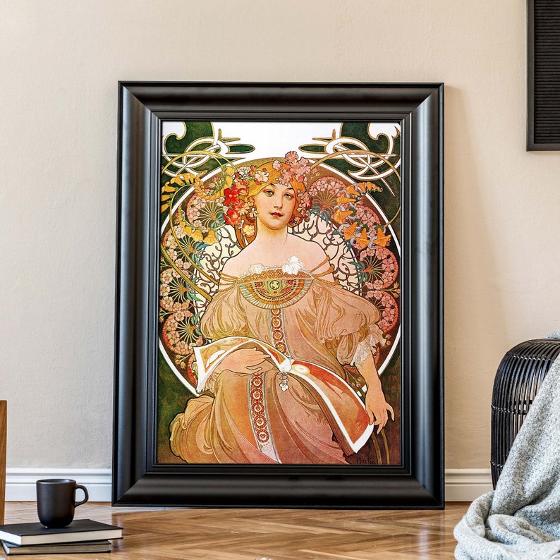 Alphonse Mucha Illustration, Vintage Woman Portrait, Art Nouveau Wall Art image 7