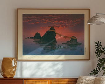 Kawase Hasui Japanese Woodblock Print, Dawn Ocean Art