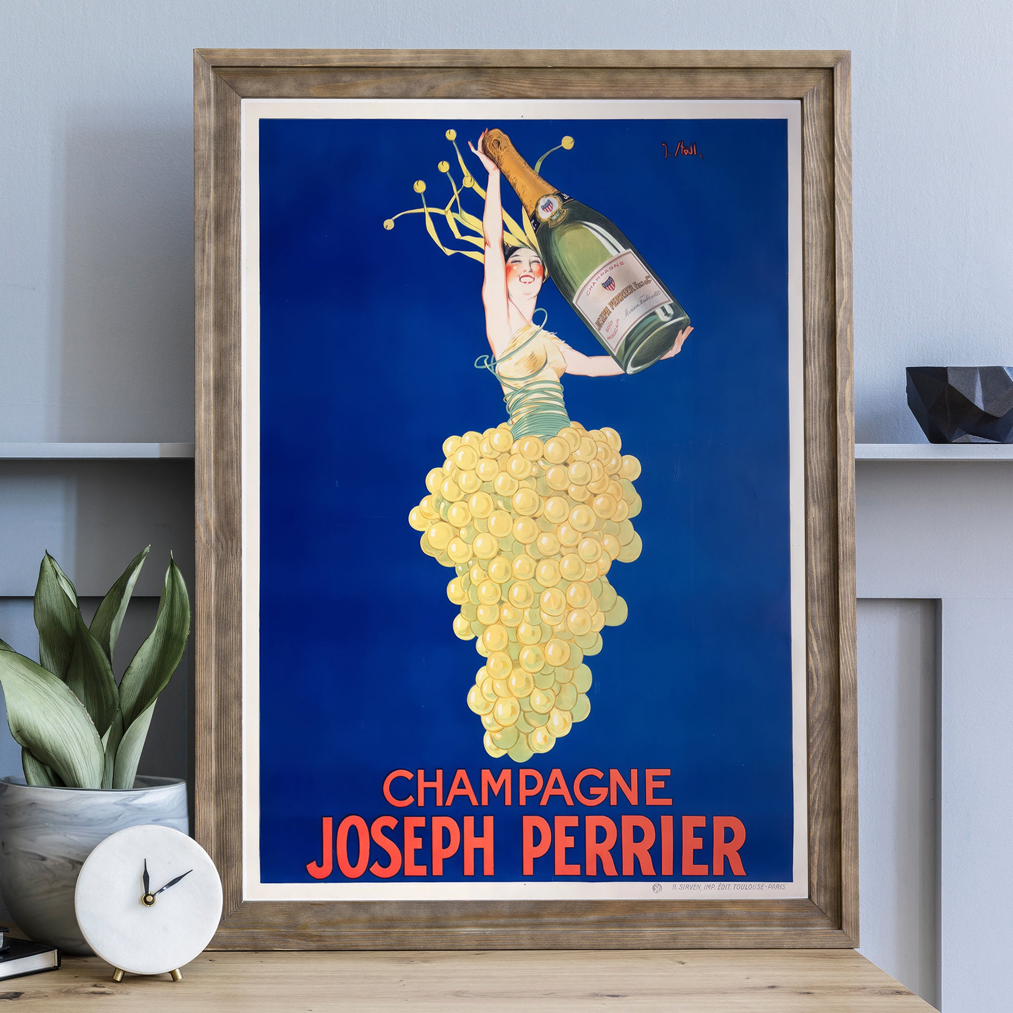 Champagne Wall Art, Vintage Art Nouveau French Print, Retro