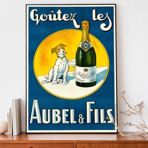 Vintage Aubel & Fils Champagne Wall Art, Art Nouveau French Print, Classic French Poster, Alcohol Advertisement