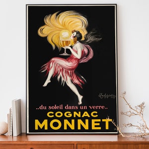 Vintage Plakat, Cognac Monnet, französischer Jugendstil Druck, Alkoholwerbung